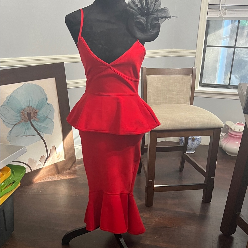 AKIRA Red Peplum Midi Dress
